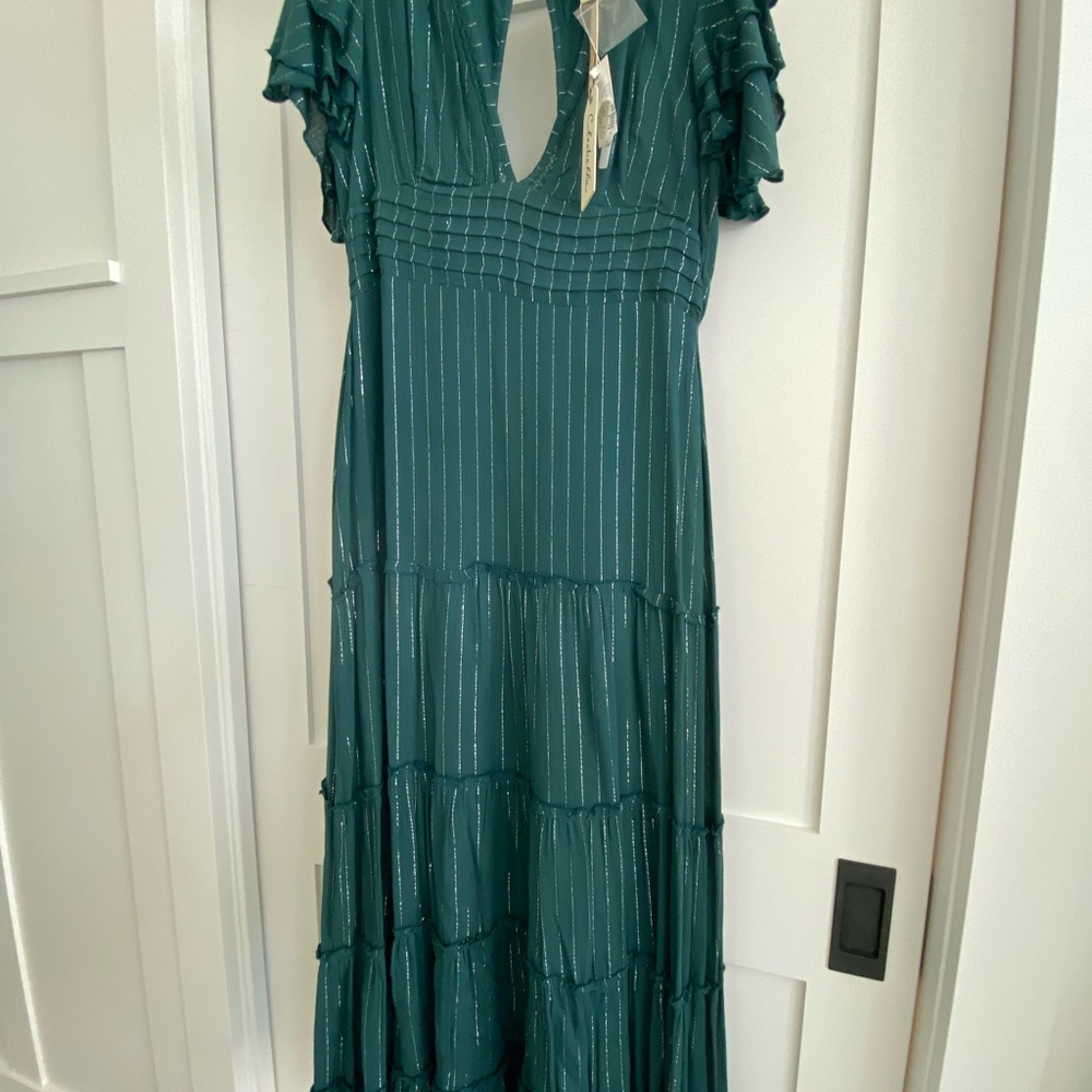 NWT cleobella green flutter sleeve maxi dress